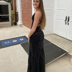 black sequin prom dress